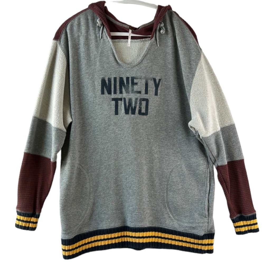 Free People Gray Maroon Hooded Sweatshirt with 'NINETY TWO'